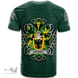 ScotsTee Shop Irish Browne Coat of Arms Irish Crest T Shirt Irish Shamrock with Celtic Knot T Shirt