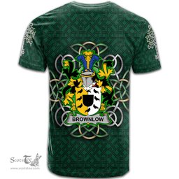 ScotsTee Shop Irish Brownlow Coat of Arms Irish Crest T Shirt Irish Shamrock with Celtic Knot T Shirt