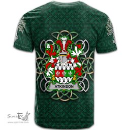 ScotsTee Shop Irish Atkinson Coat of Arms Irish Crest T Shirt Irish Shamrock with Celtic Knot T Shirt