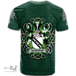 ScotsTee Shop Irish Ashborne Coat of Arms Irish Crest T Shirt Irish Shamrock with Celtic Knot T Shirt