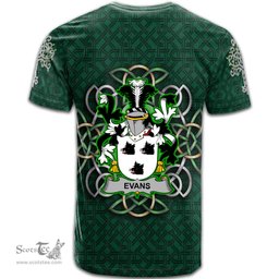 ScotsTee Shop Irish Evans Coat of Arms Irish Crest T Shirt Irish Shamrock with Celtic Knot T Shirt