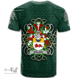 ScotsTee Shop Irish Boland or O Boland Coat of Arms Irish Crest T Shirt Irish Shamrock with Celtic Knot T Shirt