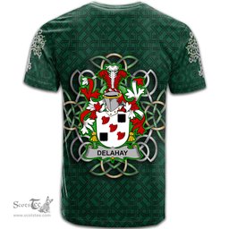 ScotsTee Shop Irish Delahay Coat of Arms Irish Crest T Shirt Irish Shamrock with Celtic Knot T Shirt