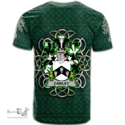 ScotsTee Shop Irish Cawley or Cauley Coat of Arms Irish Crest T Shirt Irish Shamrock with Celtic Knot T Shirt