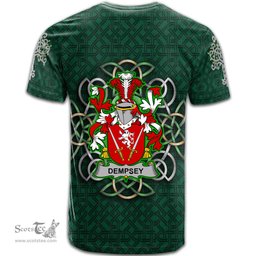 ScotsTee Shop Irish Dempsey or O Dempsey Coat of Arms Irish Crest T Shirt Irish Shamrock with Celtic Knot T Shirt