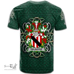 ScotsTee Shop Irish Delahyde Coat of Arms Irish Crest T Shirt Irish Shamrock with Celtic Knot T Shirt