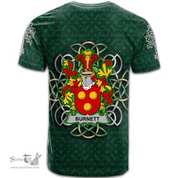 ScotsTee Shop Irish Burnett Coat of Arms Irish Crest T Shirt Irish Shamrock with Celtic Knot T Shirt