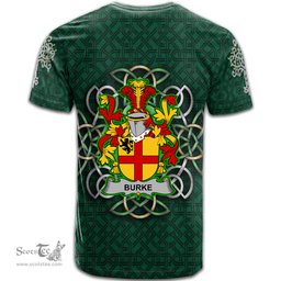 ScotsTee Shop Irish Burke Coat of Arms Irish Crest T Shirt Irish Shamrock with Celtic Knot T Shirt