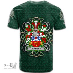 ScotsTee Shop Irish Dennehy or O Dennehy Coat of Arms Irish Crest T Shirt Irish Shamrock with Celtic Knot T Shirt