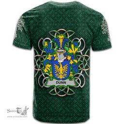 ScotsTee Shop Irish Dunn or O Dunn Coat of Arms Irish Crest T Shirt Irish Shamrock with Celtic Knot T Shirt