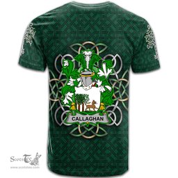 ScotsTee Shop Irish Callaghan or O Callaghan Coat of Arms Irish Crest T Shirt Irish Shamrock with Celtic Knot T Shirt