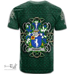 ScotsTee Shop Irish Dehany Coat of Arms Irish Crest T Shirt Irish Shamrock with Celtic Knot T Shirt