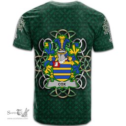 ScotsTee Shop Irish Cox Coat of Arms Irish Crest T Shirt Irish Shamrock with Celtic Knot T Shirt