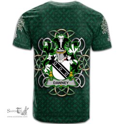 ScotsTee Shop Irish Dawney or Dawnay Coat of Arms Irish Crest T Shirt Irish Shamrock with Celtic Knot T Shirt