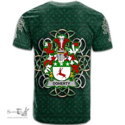 ScotsTee Shop Irish Doherty or O Doherty Coat of Arms Irish Crest T Shirt Irish Shamrock with Celtic Knot T Shirt