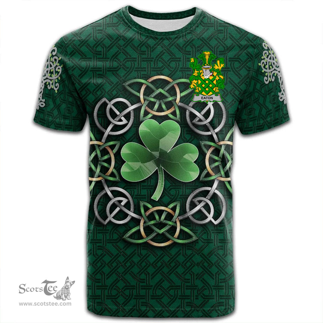 ScotsTee Shop Irish Eaton Coat of Arms Irish Crest T Shirt Irish Shamrock with Celtic Knot T Shirt