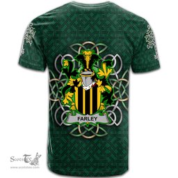 ScotsTee Shop Irish Farley or O Farley Coat of Arms Irish Crest T Shirt Irish Shamrock with Celtic Knot T Shirt