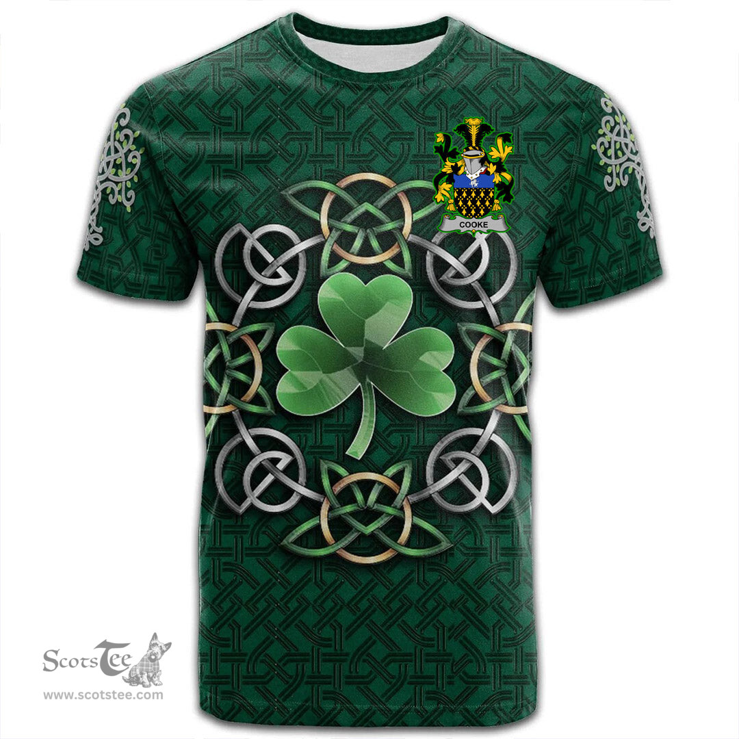 ScotsTee Shop Irish Cooke Coat of Arms Irish Crest T Shirt Irish Shamrock with Celtic Knot T Shirt