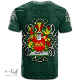 ScotsTee Shop Irish Falvey or O Falvey Coat of Arms Irish Crest T Shirt Irish Shamrock with Celtic Knot T Shirt