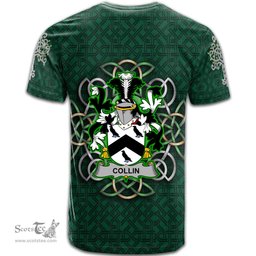 ScotsTee Shop Irish Collin Coat of Arms Irish Crest T Shirt Irish Shamrock with Celtic Knot T Shirt