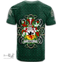 ScotsTee Shop Irish Daly or O Daly Coat of Arms Irish Crest T Shirt Irish Shamrock with Celtic Knot T Shirt