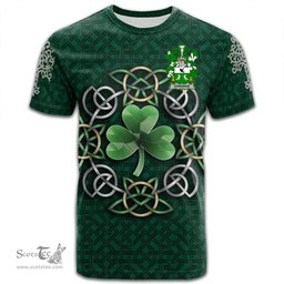 ScotsTee Shop Irish Donohue or O Donohue Coat of Arms Irish Crest T Shirt Irish Shamrock with Celtic Knot T Shirt