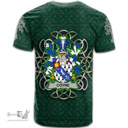ScotsTee Shop Irish Coyne or O Coyne Coat of Arms Irish Crest T Shirt Irish Shamrock with Celtic Knot T Shirt