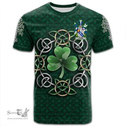 ScotsTee Shop Irish Coyne or O Coyne Coat of Arms Irish Crest T Shirt Irish Shamrock with Celtic Knot T Shirt