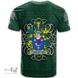 ScotsTee Shop Irish Comerford Coat of Arms Irish Crest T Shirt Irish Shamrock with Celtic Knot T Shirt