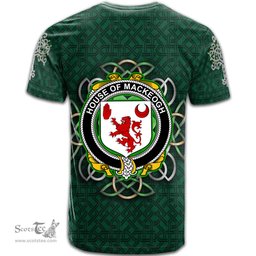 ScotsTee Shop Irish House of MACKEOGH Coat of Arms Irish Crest T Shirt Irish Shamrock with Celtic Knot T Shirt