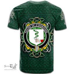 ScotsTee Shop Irish House of O DONOVAN Coat of Arms Irish Crest T Shirt Irish Shamrock with Celtic Knot T Shirt