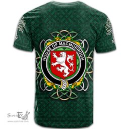 ScotsTee Shop Irish House of MACMURROGH Coat of Arms Irish Crest T Shirt Irish Shamrock with Celtic Knot T Shirt