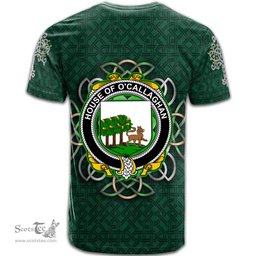 ScotsTee Shop Irish House of O CALLAGHAN Coat of Arms Irish Crest T Shirt Irish Shamrock with Celtic Knot T Shirt