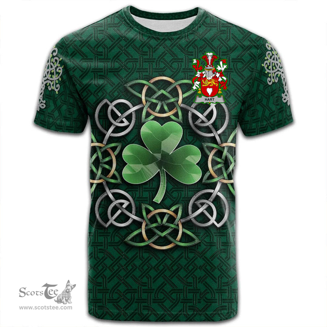 ScotsTee Shop Irish Hart or O Hart Coat of Arms Irish Crest T Shirt Irish Shamrock with Celtic Knot T Shirt