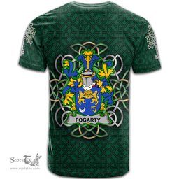 ScotsTee Shop Irish Fogarty or O Fogarty Coat of Arms Irish Crest T Shirt Irish Shamrock with Celtic Knot T Shirt