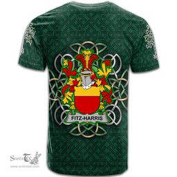 ScotsTee Shop Irish Fitz Harris Coat of Arms Irish Crest T Shirt Irish Shamrock with Celtic Knot T Shirt