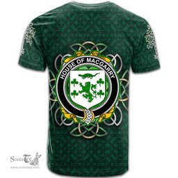 ScotsTee Shop Irish House of MACGARRY Coat of Arms Irish Crest T Shirt Irish Shamrock with Celtic Knot T Shirt