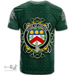 ScotsTee Shop Irish House of CREAGH Coat of Arms Irish Crest T Shirt Irish Shamrock with Celtic Knot T Shirt