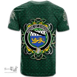 ScotsTee Shop Irish House of O HICKEY Coat of Arms Irish Crest T Shirt Irish Shamrock with Celtic Knot T Shirt