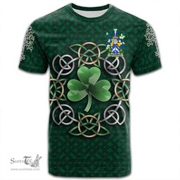 ScotsTee Shop Irish Goldsmith Coat of Arms Irish Crest T Shirt Irish Shamrock with Celtic Knot T Shirt