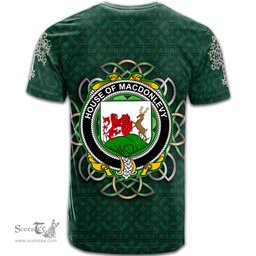 ScotsTee Shop Irish House of MACDONLEVY Coat of Arms Irish Crest T Shirt Irish Shamrock with Celtic Knot T Shirt