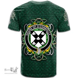ScotsTee Shop Irish House of O CONNOLLY Coat of Arms Irish Crest T Shirt Irish Shamrock with Celtic Knot T Shirt