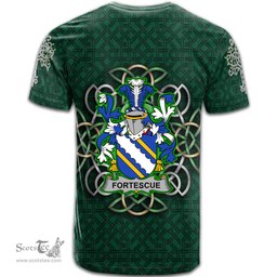 ScotsTee Shop Irish Fortescue Coat of Arms Irish Crest T Shirt Irish Shamrock with Celtic Knot T Shirt