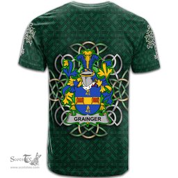 ScotsTee Shop Irish Grainger Coat of Arms Irish Crest T Shirt Irish Shamrock with Celtic Knot T Shirt