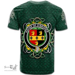 ScotsTee Shop Irish House of O BRODER Coat of Arms Irish Crest T Shirt Irish Shamrock with Celtic Knot T Shirt