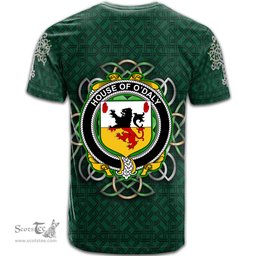 ScotsTee Shop Irish House of O DALY Coat of Arms Irish Crest T Shirt Irish Shamrock with Celtic Knot T Shirt