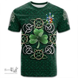 ScotsTee Shop Irish Holligan or O Halligan Coat of Arms Irish Crest T Shirt Irish Shamrock with Celtic Knot T Shirt