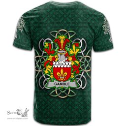 ScotsTee Shop Irish Gamble Coat of Arms Irish Crest T Shirt Irish Shamrock with Celtic Knot T Shirt