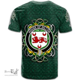 ScotsTee Shop Irish House of DILLON Coat of Arms Irish Crest T Shirt Irish Shamrock with Celtic Knot T Shirt