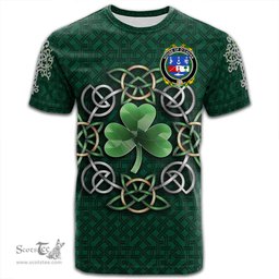 ScotsTee Shop Irish House of O CAHAN KEANE Coat of Arms Irish Crest T Shirt Irish Shamrock with Celtic Knot T Shirt